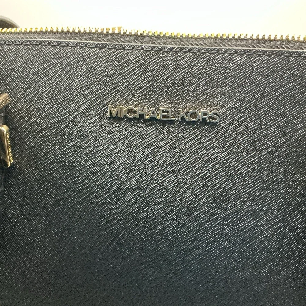 Michael Kors Charlotte Large TZ Tote Black Leather Shoulder Bag Gold NWT